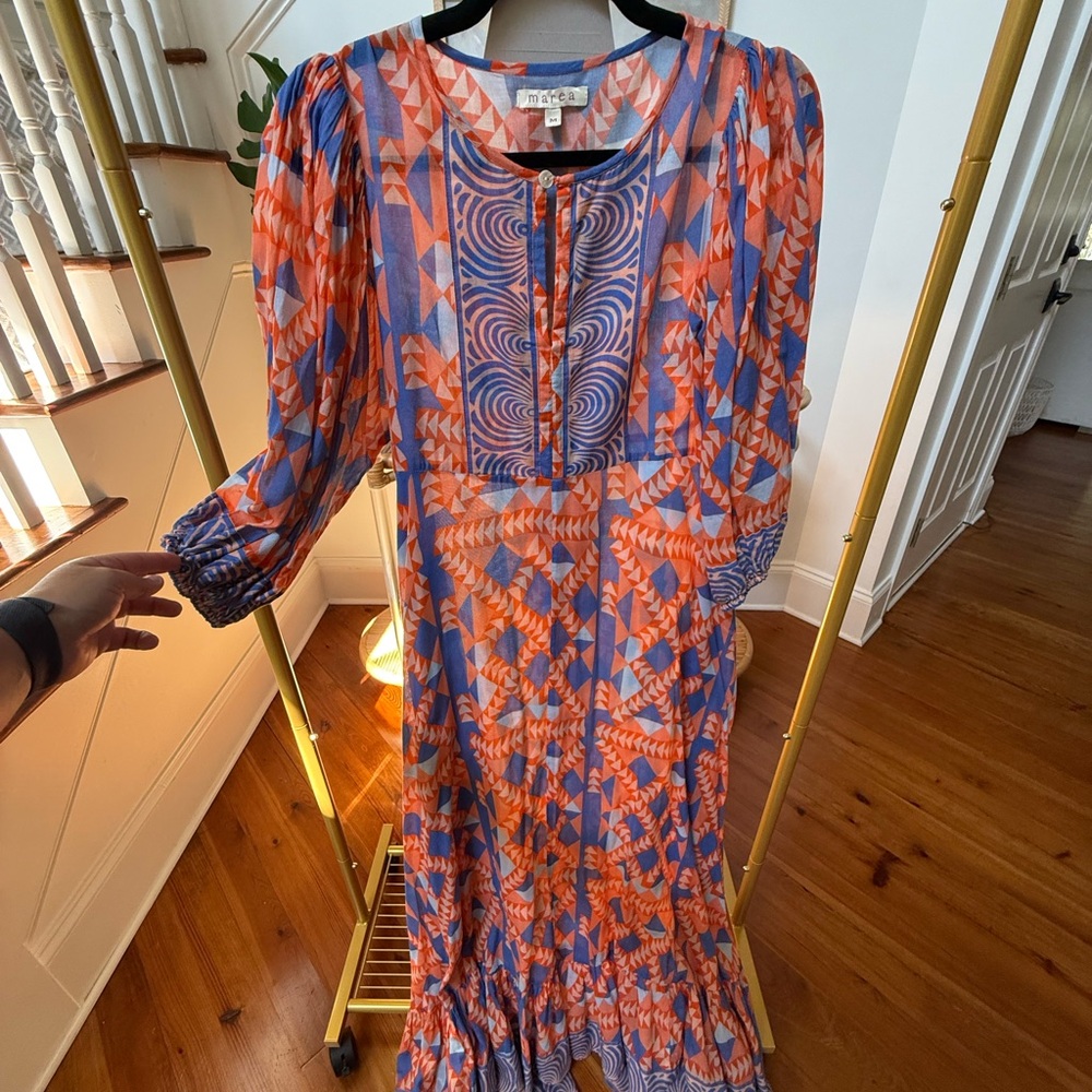 Marea Geometric Orange and Blue Maxi Dress